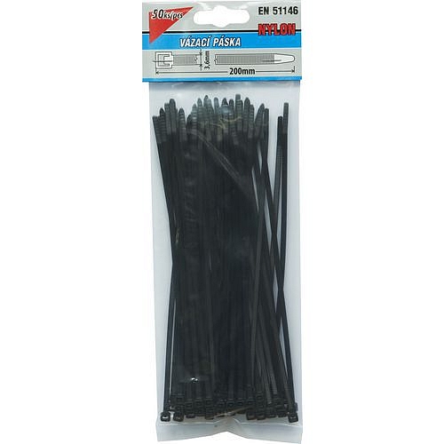 Vázací pásky plastové, 50 ks, 200 x 3,6 mm