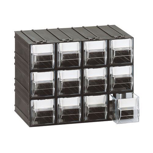 Modulový organizér, 12 zásuvek, černý/transparentní