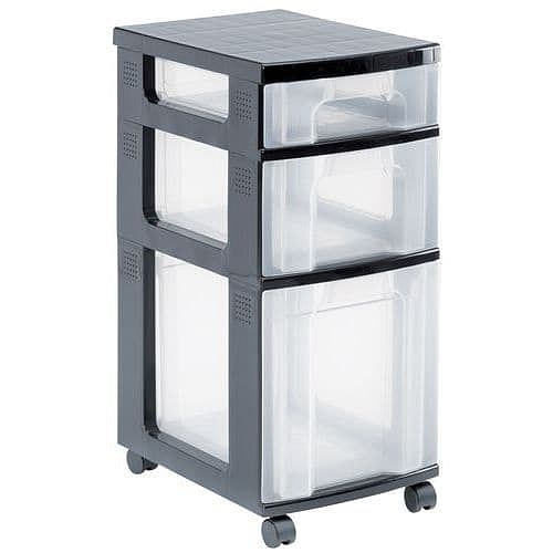 Mobilní stojan s úložnými boxy, 3 boxy, transparentní