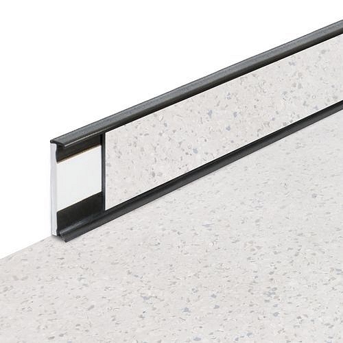 Podlaha Fortelock Business, dezén Light Pure Gray, soklová lišta, spára tmavě šedá