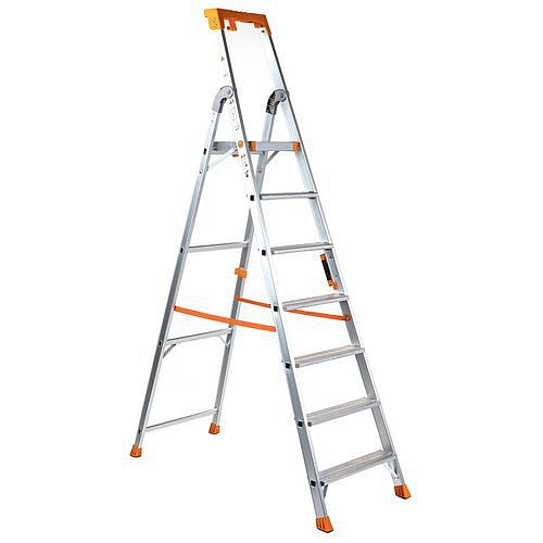 Hliníkové schůdky s držákem, 7 stupňů -  Manutan Expert