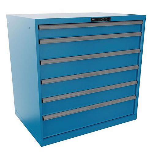 Dílenská zásuvková skříň  LISTA, 6 zásuvek, nosnost 75kg, 1023x725 mm, otevírání kódem