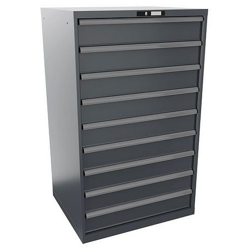 Dílenské zásuvkové skříně LISTA, 9 zásuvek =9x150mm, nosnost zásuvky 200kg, 870x725x1450mm, tmavě šedá