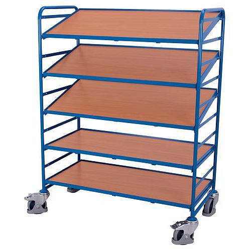 Policový vozík Euro se šikmými policemi, 5 polic, 135 x 66,5 x 170 cm, modrý