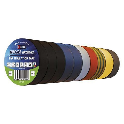 Elektroizolační PVC páska Emos, šířka 19 mm, 10 ks, 20 m, barevný mix