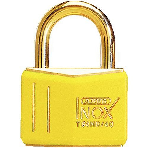 Mosazný visací zámek Abus, 40mm se žlutým PVC povlakem