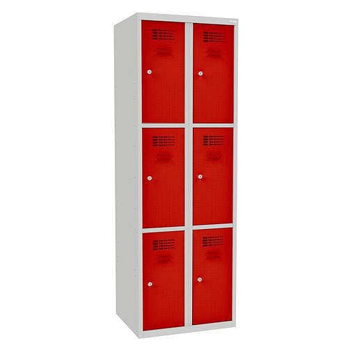 Svařovaná šatní skříň Rob, 6 boxů, cylindrický zámek, šedá/červená