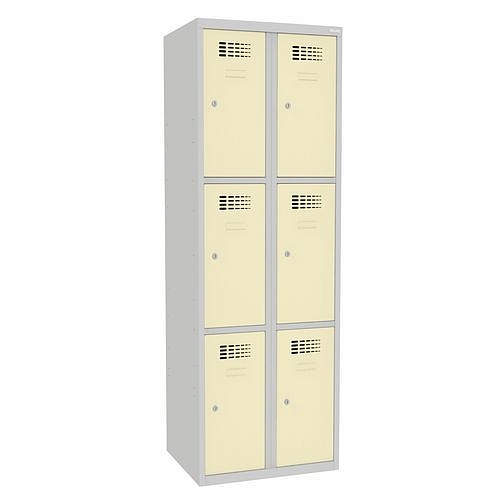 Svařovaná šatní skříň Rob, 6 boxů, cylindrický zámek, šedá/béžová