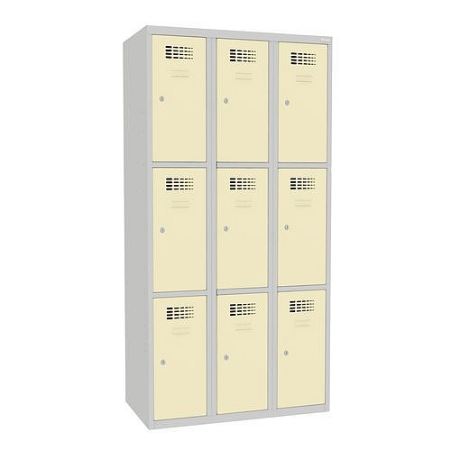 Svařovaná šatní skříň Jeff, 9 boxů, cylindrický zámek, šedá/béžová