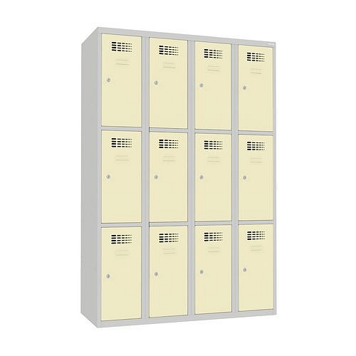 Svařovaná šatní skříň Will, 12 boxů, cylindrický zámek, šedá/béžová