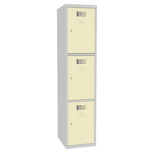 Svařovaná šatní skříň Joe, 3 boxy, cylindrický zámek, šedá/béžová