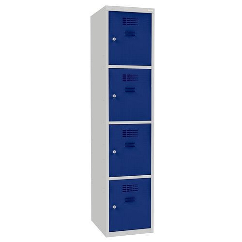 Svařovaná šatní skříň Oskar, 4 boxy, cylindrický zámek, tmavě modrá