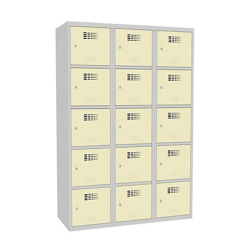 Svařovaná šatní skříň Adam, 15 boxů, cylindrický zámek šedá/béžová