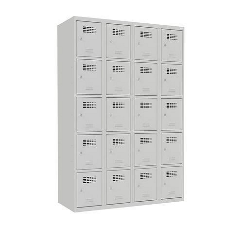 Svařovaná šatní skříň Josh, 20 boxů, cylindrický zámek, šedá/šedá