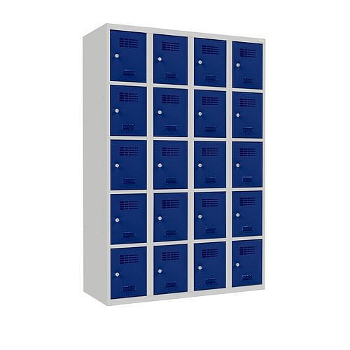 Svařovaná šatní skříň Josh, 20 boxů, cylindrický zámek, šedá/tmavě modrá