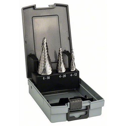 Bosch - 3dílná sada stupňovitých vrtáků HSS 4-12; 4-20; 6-30 mm