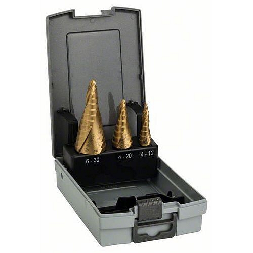 Bosch - 3dílná sada stupňovitých vrtáků HSS-TiN 4-12; 4-20; 6-30 mm