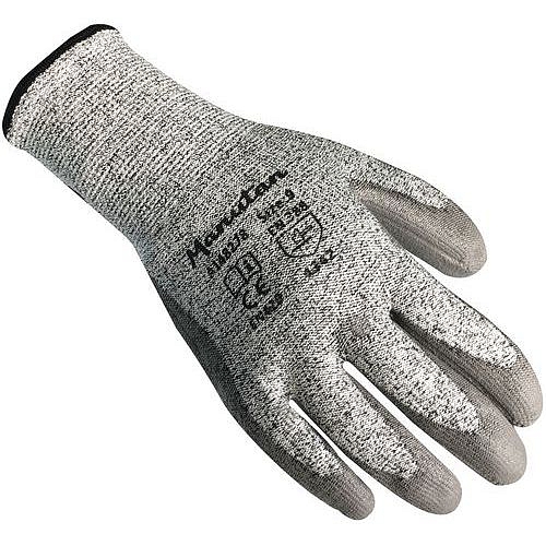 Polyethylenové rukavice Manutan Expert polomáčené v polyuretanu, šedé, vel. 9