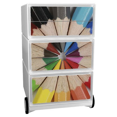 Mobilní kontejner Manutan Expert Easy Office, 4 zásuvky, 64,2 x 39 x 43,6 cm, pastelky
