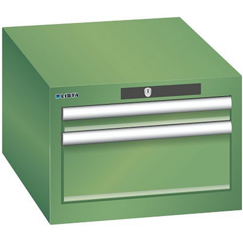 Dílenská zásuvková skřín Lista, 2 zásuvky - 1 x 50mm+ 1 x 150mm, nosnost 75kg, zelená