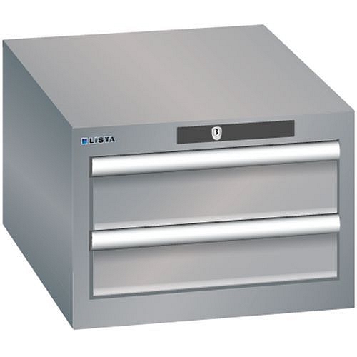 Dílenská zásuvková skřín Lista, 2 zásuvky - 2x100mm, šedá/stříbrná