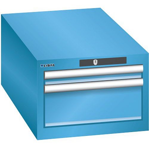 Dílenská zásuvková skříň Lista, 2 zásuvky: 1x50mm + 1x150mm, 411x725x283 mm, světle modrá