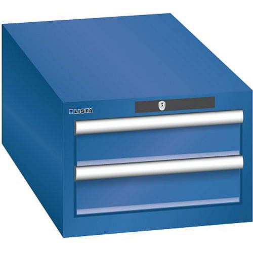 Dílenská zásuvková skříň Lista, 2 zásuvky: 2x100mm, 411x725x283 mm, tmavě modrá