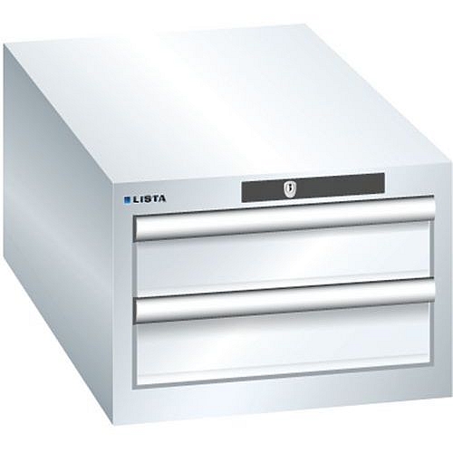 Dílenská zásuvková skříň Lista, 2 zásuvky: 2x100mm, 411x725x283 mm, bílá