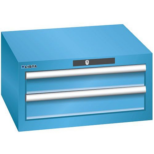 Dílenská zásuvková skříň Lista, 2 zásuvky: 2x 100 mm, světle modrá
