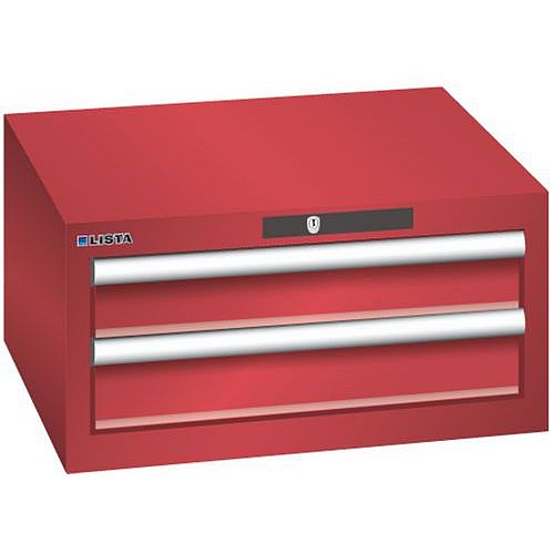 Dílenská zásuvková skříň Lista, 2 zásuvky: 2x 100 mm, červená