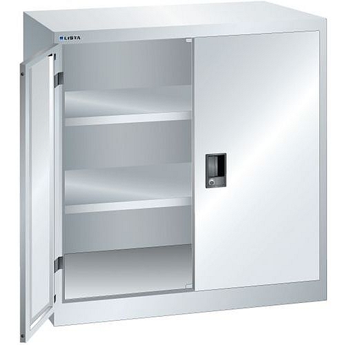 Dílenská skříň LISTA s policemi, 1000x400x1000mm, plné dveře, šedá