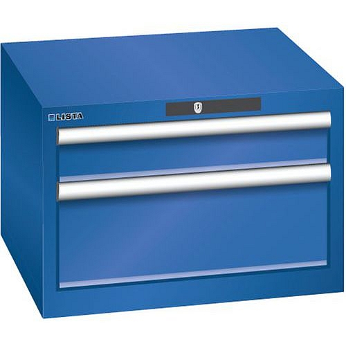 Dílenská zásuvková skříň Lista, 2 zásuvky, 564x572x383mm, fluorescentní modrá