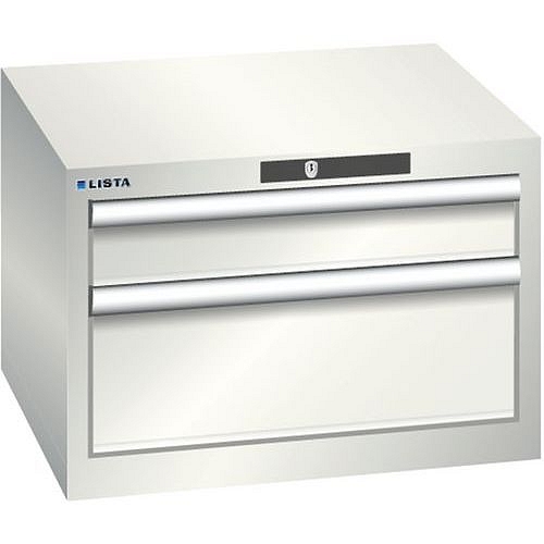 Dílenská zásuvková skříň Lista, 2 zásuvky, 564x572x383mm, světle šedá