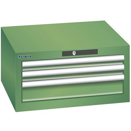 Dílenská zásuvková skříň Lista, 3 zásuvky: 2x50 + 1x 100mm, zelená