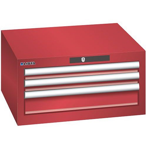 Dílenská zásuvková skříň Lista, 3 zásuvky: 2x50 + 1x 100mm, červená