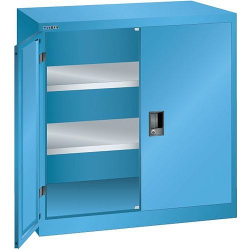Dílenská skříň LISTA s policemi, 1000x580x1000mm, plné dveře, světle modrá