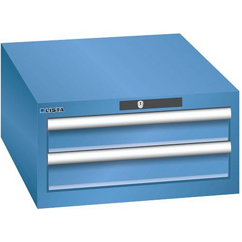 Dílenská zásuvková skříň LISTA, 2 zásuvky = 2x 100mm, 564x725x283mm, modrá