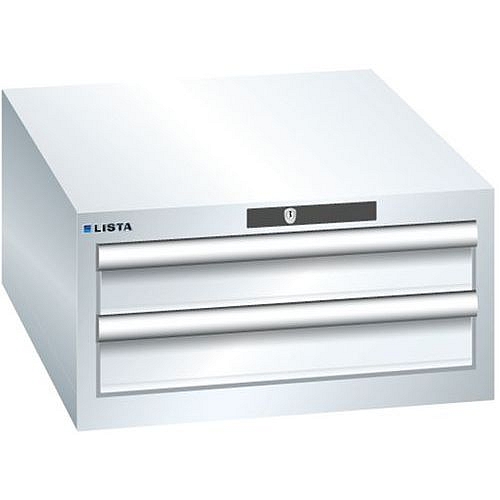 Dílenská zásuvková skříň LISTA, 2 zásuvky = 2x 100mm, 564x725x283mm, bílá