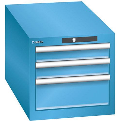 Dílenská zásuvková skřín Lista, 3 zásuvky: 2x75mm + 1x 150mm, 411x725x383 mm, světle modrá