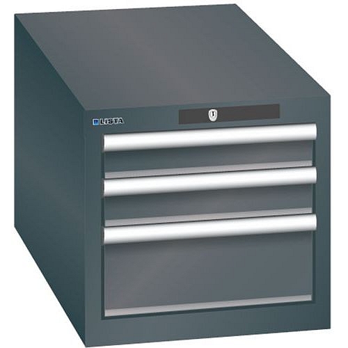 Dílenská zásuvková skřín Lista, 3 zásuvky: 2x75mm + 1x 150mm, 411x725x383 mm, černá