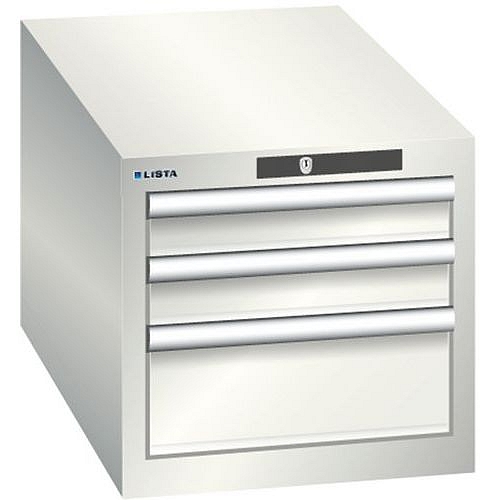 Dílenská zásuvková skřín Lista, 3 zásuvky: 2x75mm + 1x 150mm, 411x725x383 mm, světle šedá