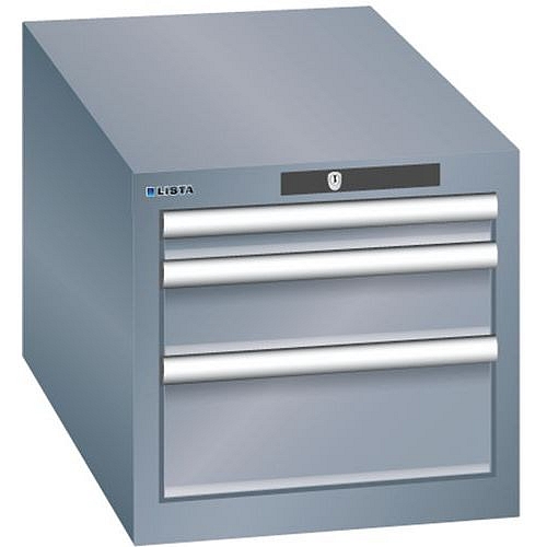 Dílenská zásuvková skřín Lista, 3 zásuvky: 1x50mm + 1x100mm + 1x 150mm, 411x725x383 mm,tmavě šedá
