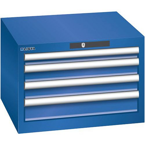 Dílenská zásuvková skříň Lista, 4  zásuvky, 564x572x383mm, fluorescentní modrá