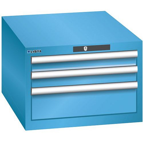Dílenská zásuvková skříň LISTA, 3 zásuvky = 2x 75 + 1x 150mm , 564x725x383mm, světle modrá