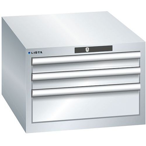 Dílenská zásuvková skříň LISTA, 3 zásuvky = 2x 75 + 1x 150mm , 564x725x383mm, šedá