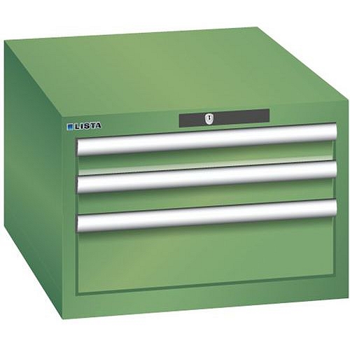 Dílenská zásuvková skříň LISTA, 3 zásuvky = 2x 75 + 1x 150mm , 564x725x383mm, zelená