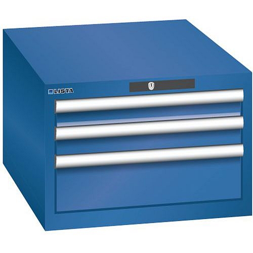 Dílenská zásuvková skříň LISTA, 3 zásuvky = 2x 75 + 1x 150mm , 564x725x383mm, tmavě modrá