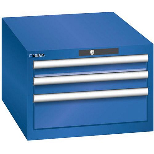 Dílenská zásuvková skříň LISTA, 3 zásuvky = 2x 75 + 1x 150mm , 564x725x383mm, fluorescentní modrá