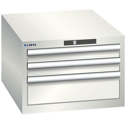 Dílenská zásuvková skříň LISTA, 3 zásuvky = 2x 75 + 1x 150mm , 564x725x383mm, světle šedá