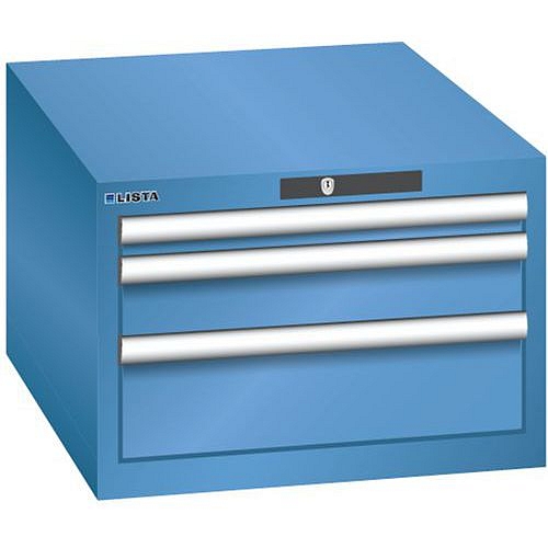 Dílenská zásuvková skříň LISTA, 3 zásuvky = 1x 50 + 1x 100 + 1x 150mm , 564x725x383mm, modrá